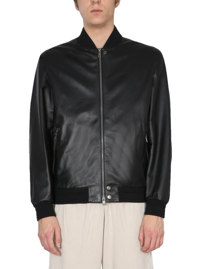 Shop Z Zegna Leather Jacket With Logo In Black