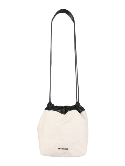Shop Jil Sander Cotton And Linen Canvas Shoulder Bag In White