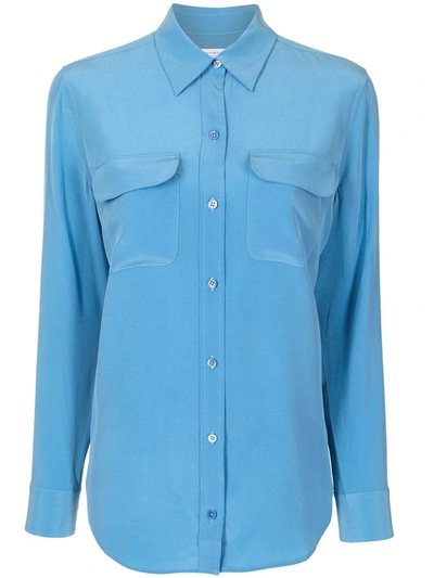 Shop Equipment Signature Slim-fit Silk Shirt In Blue