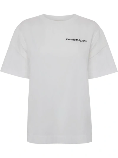 Shop Alexander Mcqueen Embroidered Logo T-shirt In White