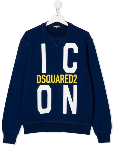 Dsquared2 Icon Print Cotton Sweatshirt In Blue