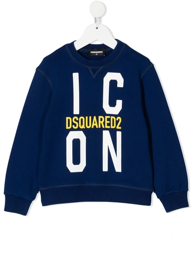 Dsquared2 Icon Print Cotton Sweatshirt In Blue