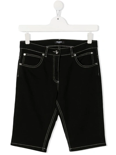 Shop Balmain Teen Logo-patch Denim Trousers In Black