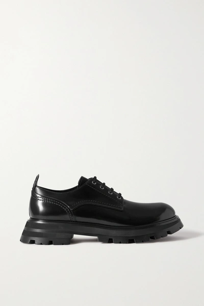 Shop Alexander Mcqueen Glossed-leather Exaggerated-sole Brogues In Black