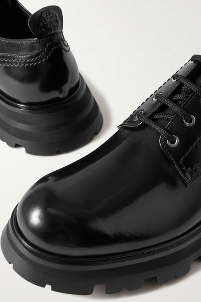 Shop Alexander Mcqueen Glossed-leather Exaggerated-sole Brogues In Black