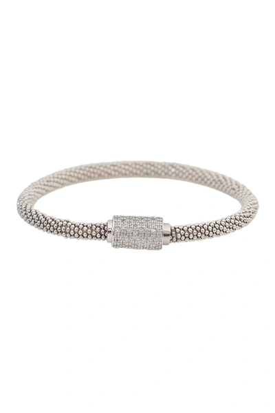 Shop Cz By Kenneth Jay Lane Rhodium Plated Pave Randelle Magnetic Bracelet In Clear/silver