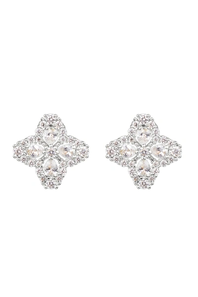 Shop Cz By Kenneth Jay Lane Cz Pave Clover Stud Earrings In Clear-silver