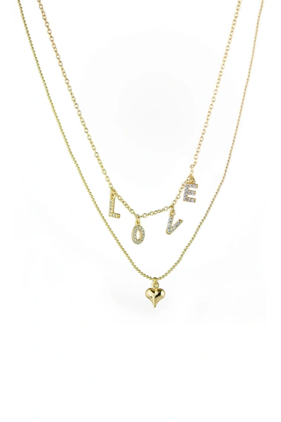 Shop Cz By Kenneth Jay Lane Double Strand Pave Heart & Love Pendant Necklace In Clear-gold