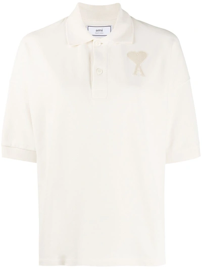 Shop Ami Alexandre Mattiussi Ami De Coeur Cotton Polo Shirt In White
