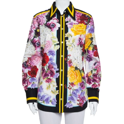 Pre-owned Dolce & Gabbana Multicolor Floral Printed Cotton Contrast Trim Detail Shirt M