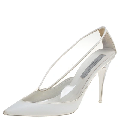 Pre-owned Stella Mccartney White Faux Leather And Pvc Pointed Toe Pumps Size 40