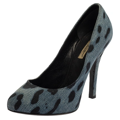 Pre-owned Dolce & Gabbana Blue Leopard Print Denim Pumps Size 37