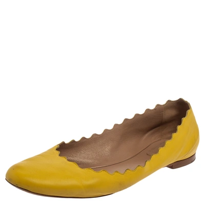 Pre-owned Chloé Yellow Leather Lauren Scalloped Ballet Flats Size 39