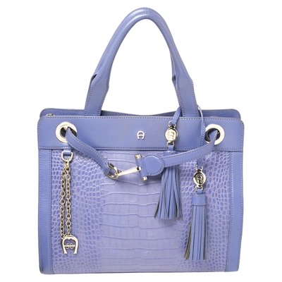 Pre-owned Aigner Lavender Crocodile Embossed Leather Limited Edition  Cavallina Tote In Purple | ModeSens