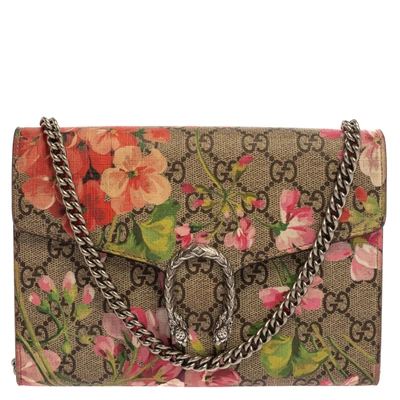 Pre-owned Gucci Multicolor Gg Supreme Blooms Canvas And Leather Dionysus Wallet On Chain