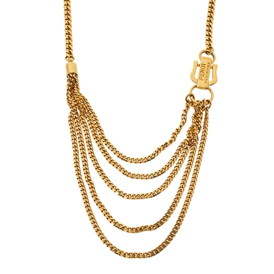 Pre-owned Fendi Chain Link Gold Tone Layered Necklace