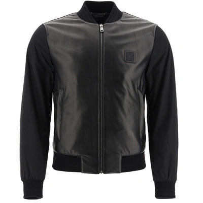 Pre-owned Dolce & Gabbana Black Leather Panel Bomber Jacket Size Eu 46