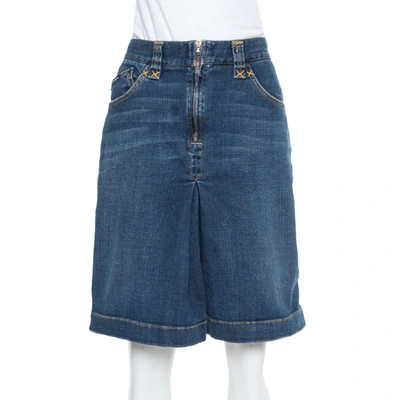 Pre-owned Dolce & Gabbana Navy Blue Denim Pleated Detail Knee Length Skirt S