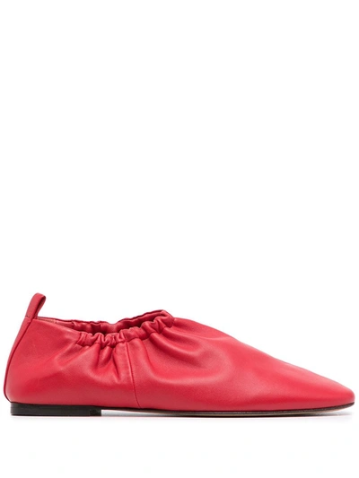 3.1 Phillip Lim Ruched Leather Flat Loafer Slippers In Red