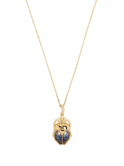 Shop Aurelie Bidermann 18kt Yellow Gold Scarab Sapphire And Diamond Necklace