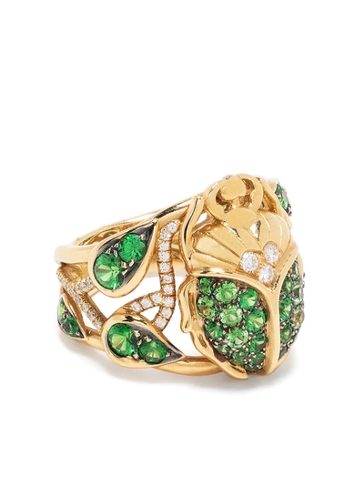 Shop Aurelie Bidermann 18kt Yellow Gold Scarab Tsavorite And Diamond Ring