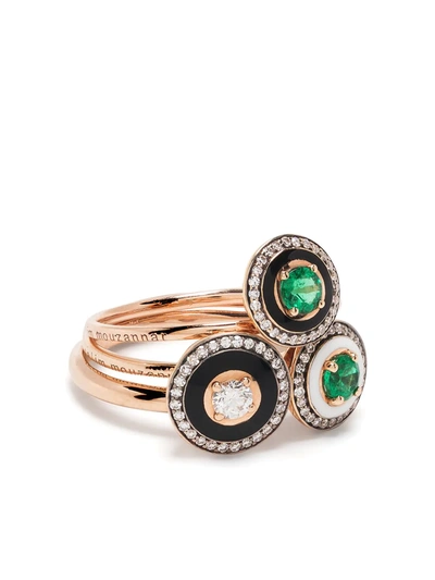 MINA 18K玫瑰金钻石祖母绿宝石戒指套装
