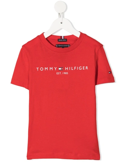 Shop Tommy Hilfiger Junior Logo Cotton T-shirt In Red
