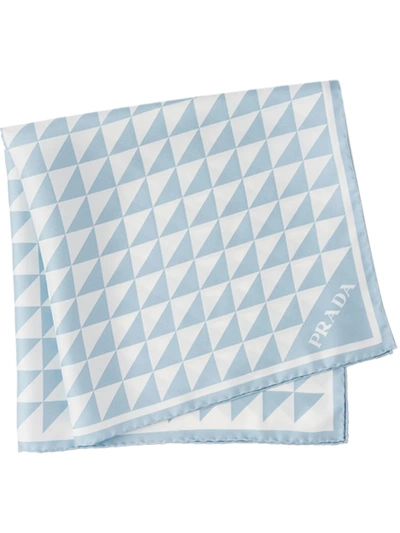 Shop Prada Printed Twill Scarf In Blue