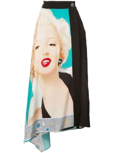 Shop Loewe Marilyn Asymmetric Skirt Turquoise And Black In Multicolor