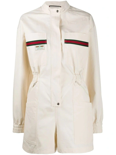 Shop Gucci Jumpsuit With Label In Beige