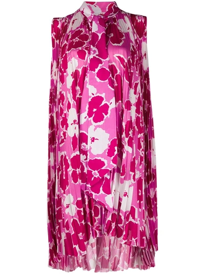 Shop Balenciaga Flower Print Dress In Pink