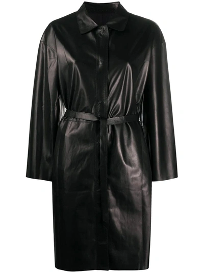 Shop Salvatore Santoro Leather Midi Coat In Black