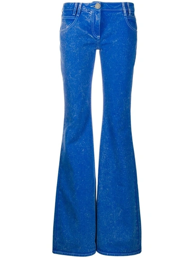 Shop Balmain High-waisted Flared Blue Jeans With B Monogram