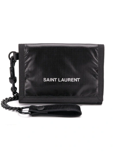Shop Saint Laurent Ysl Nuxx Chain Wallet In Nylon With Printed Logo In Black
