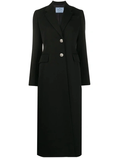 Shop Prada Single-breasted Midi Coat In Black