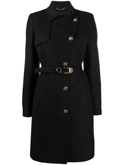 Shop Versace Safety Pin Belted Wool Coat In Black