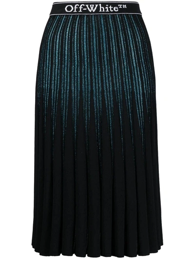 Off-white Glitter-stripe Pleated Skirt In Blue