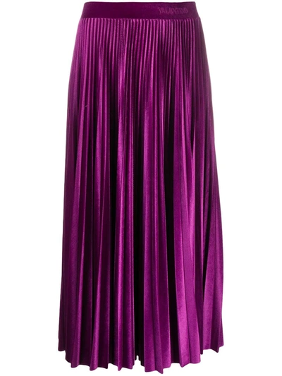 Shop Valentino Pleated Jersey Velvet Skirt