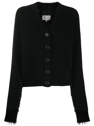 Shop Maison Margiela Metallic-thread Cardigan In Black