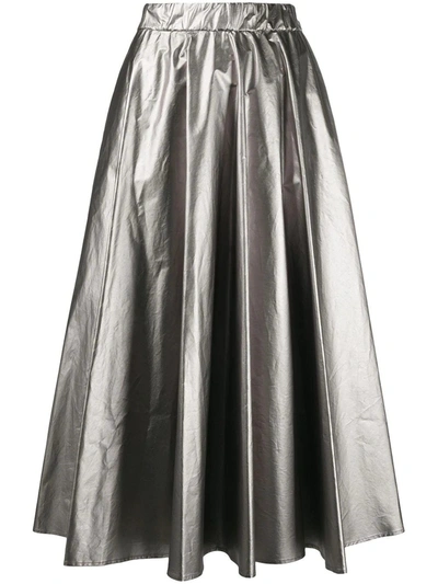 Shop Moncler Metallic Pleated Midi Skirt In Silver