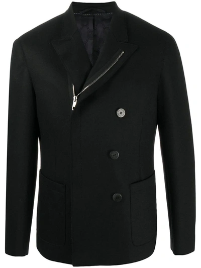 Shop Neil Barrett Raw Cut Blazer With Zip Closure In Black