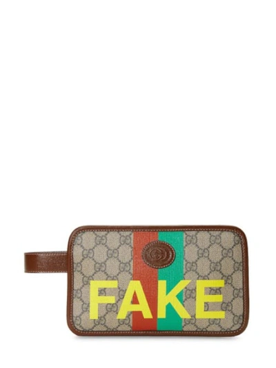 Shop Gucci Fake-not Print Cosmetic Case In Beige