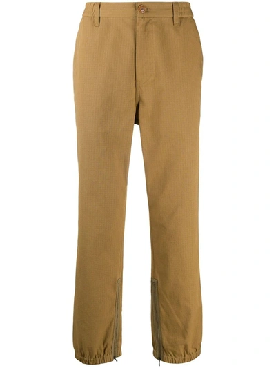 Shop Gucci Cotton Trousers With  Web In Beige