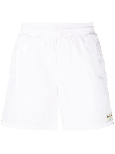 Shop Gucci Swim Shorts With Web Detail And  Label In White