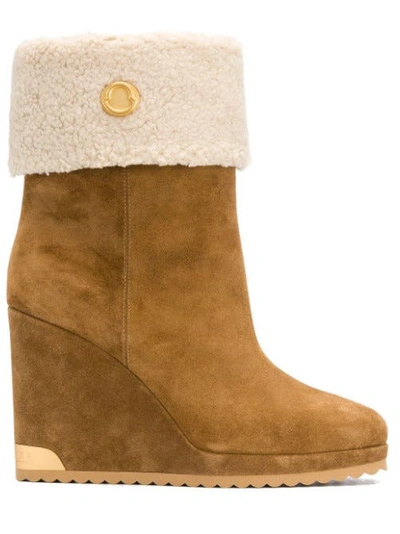 Shop Moncler Zannie Wedge Boots In Brown