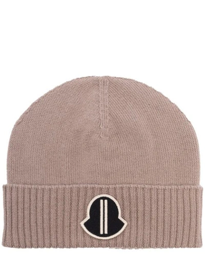 Shop Moncler Logo-patch Beanie In Grey