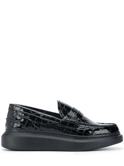 Shop Alexander Mcqueen Crocodile-effect Loafers In Black