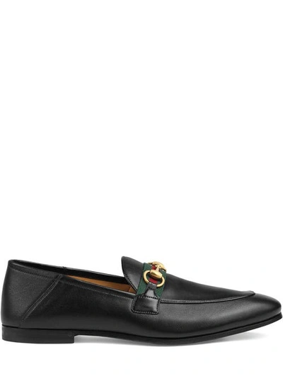 Shop Gucci Leather Horsebit Loafer With Web In Black