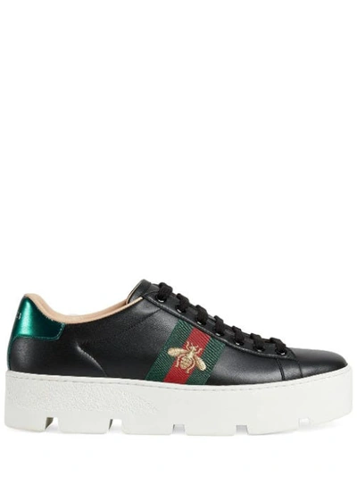 Shop Gucci Ace Embroidered Platform Sneakers In Black