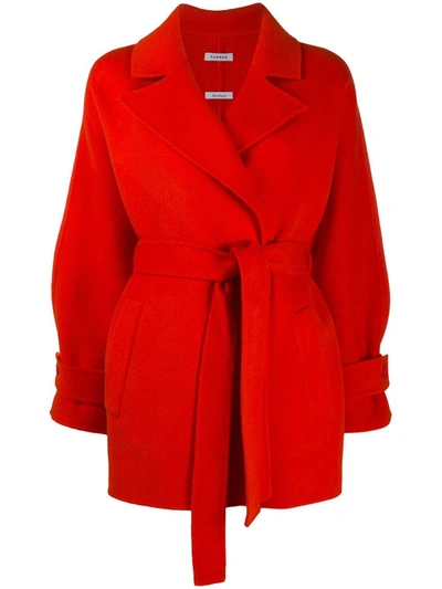 Shop P.a.r.o.s.h Waist-tied Fitted Coat In Red